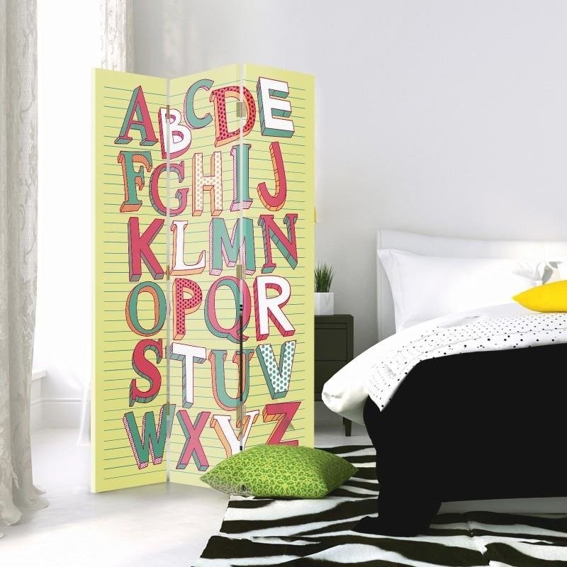 Room divider Double-sided rotatable, Alphabet in pastels