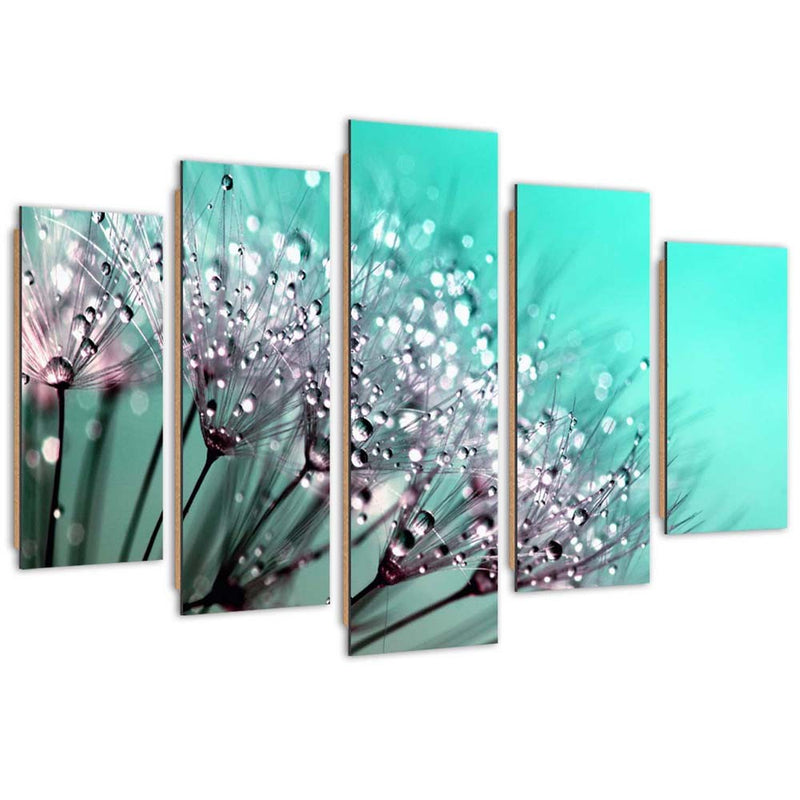 Five piece picture deco panel, Turquoise blowers