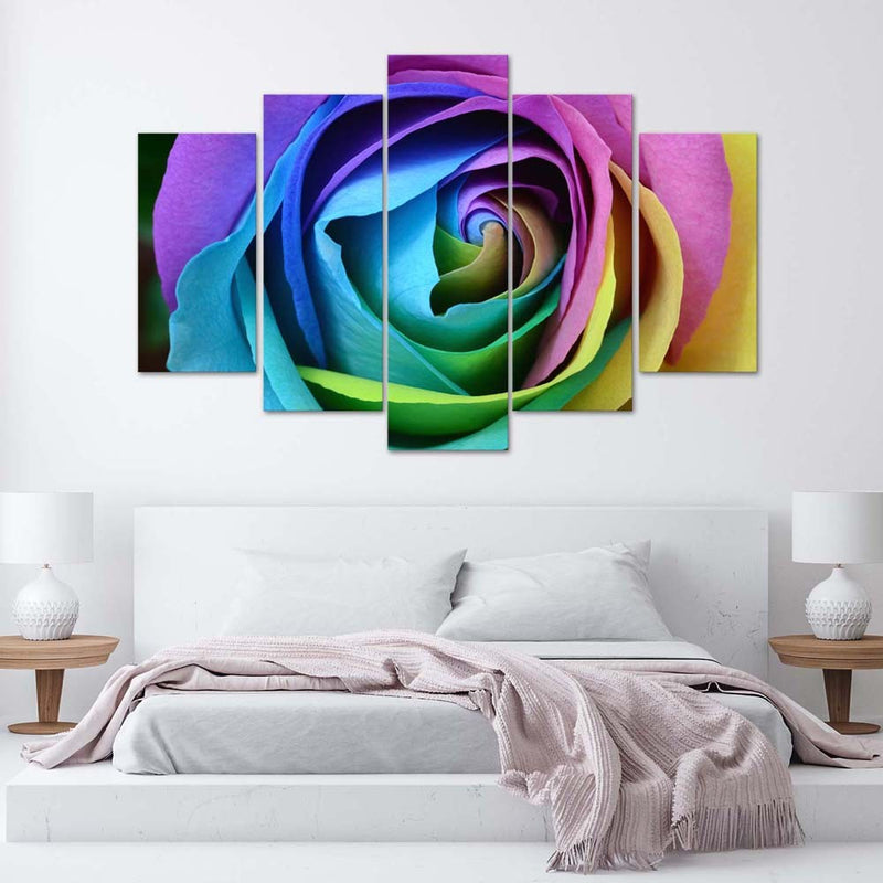 Five piece picture canvas print, Colourful rose