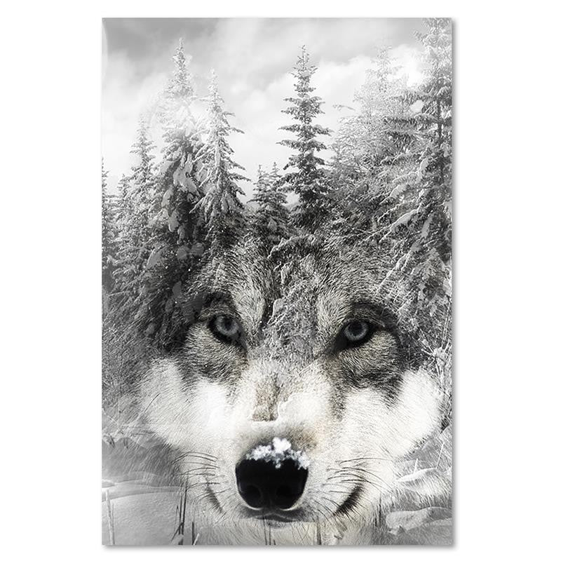 Cuadro, Lobo en paisaje invernal