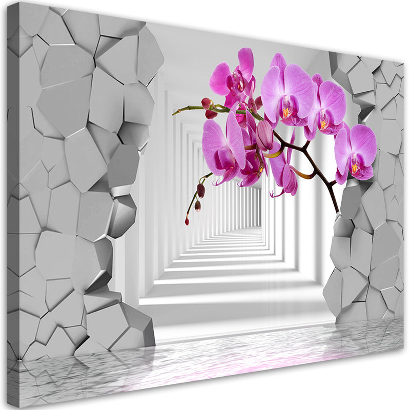 Cuadro, Orquídea sobre fondo abstracto 3D