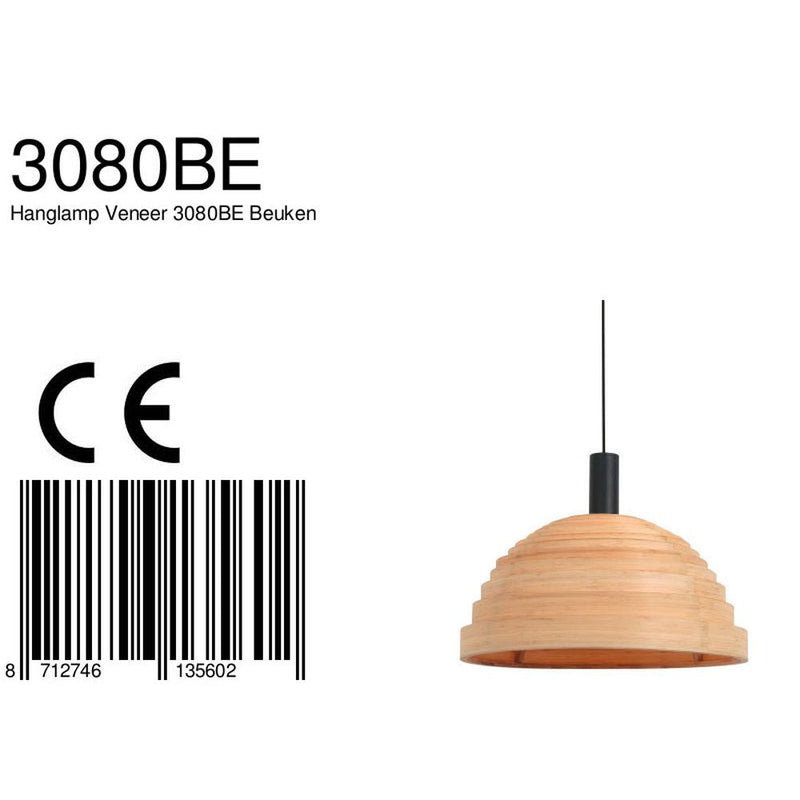 Pendant Veneer bamboo light wood E27