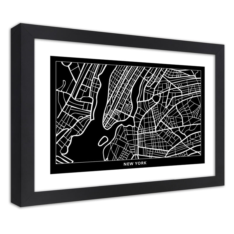 Cuadro en marco negro, Plano de la ciudad de Nueva York