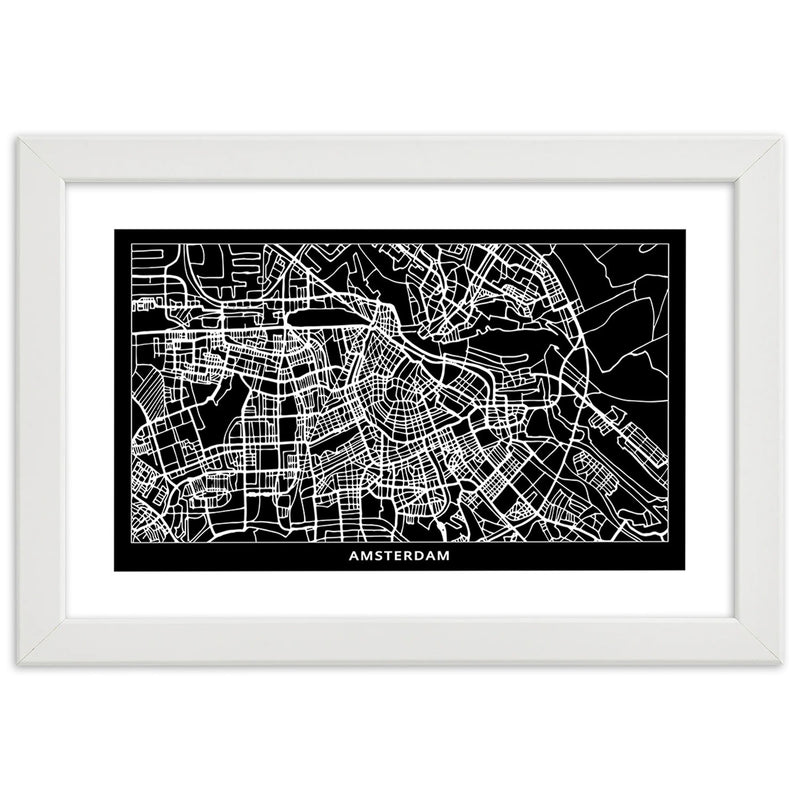 Imagen en marco blanco, plano de la ciudad de Amsterdam