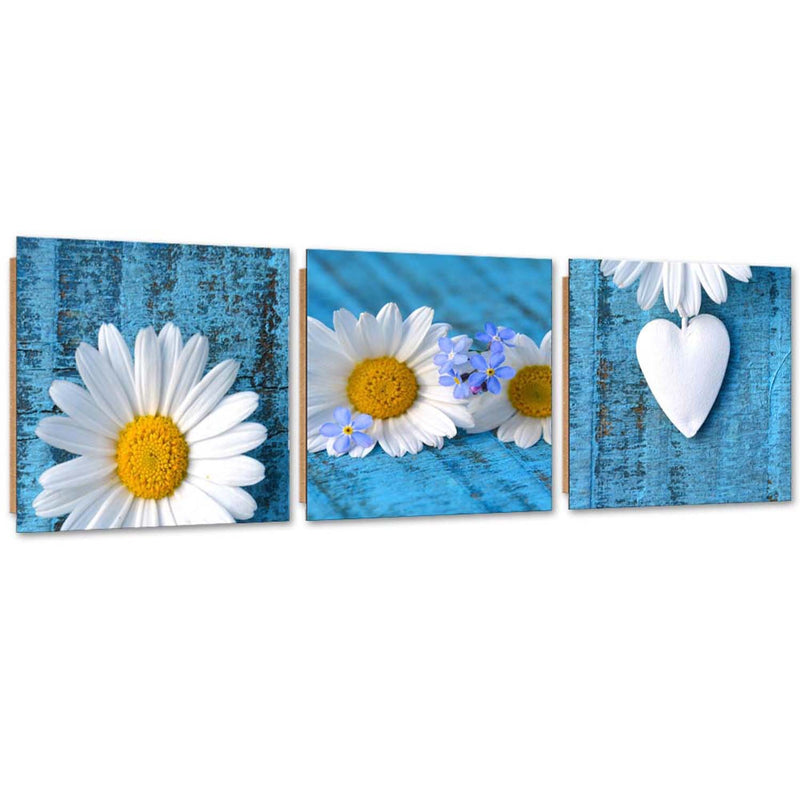 Set of three pictures deco panel, Daisies and hearts