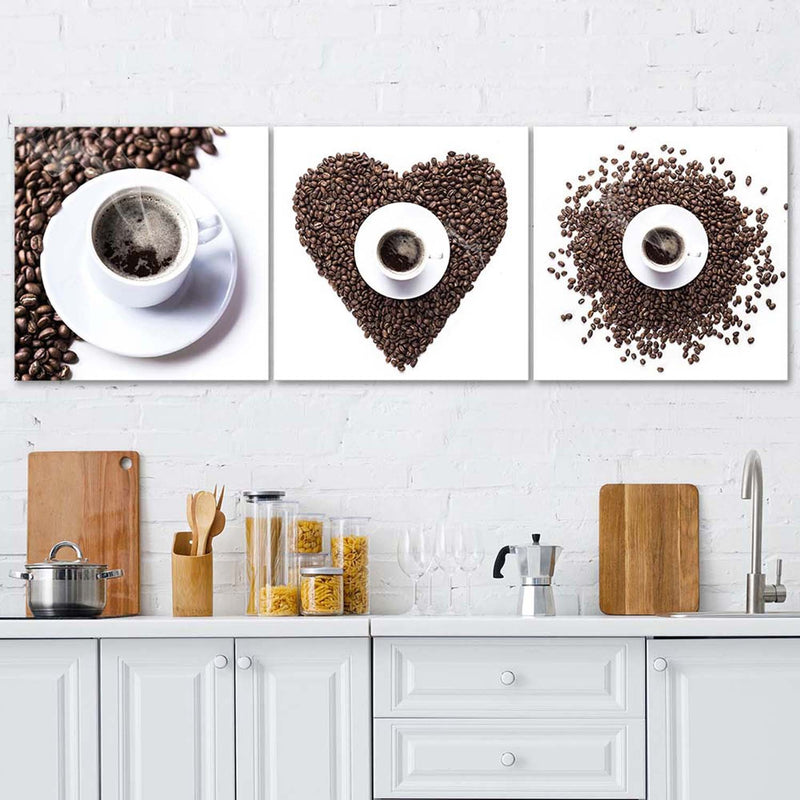 Conjunto de tres cuadros decorativos, Corazón de café.