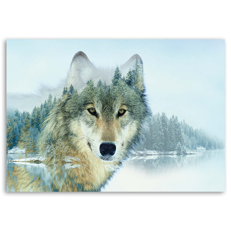 Canvas print, Wolf on a mountain background