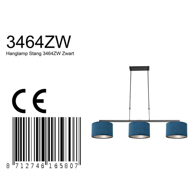 Pendant Rod metal blue E27 3 lamps