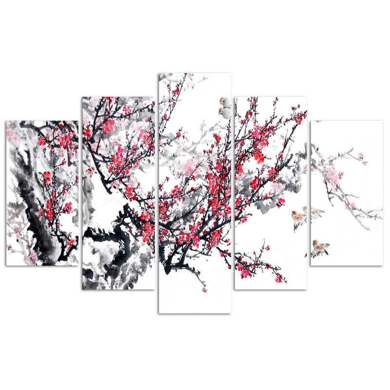 Five piece picture canvas print, Japanese cherry tree