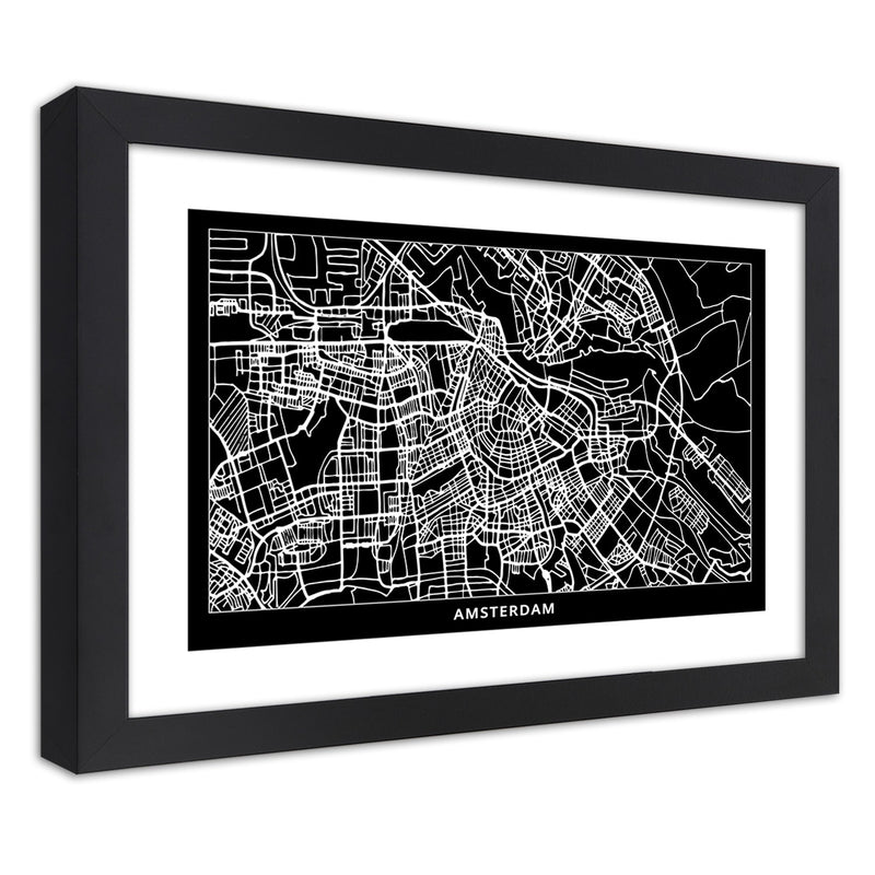 Picture in black frame, City plan amsterdam