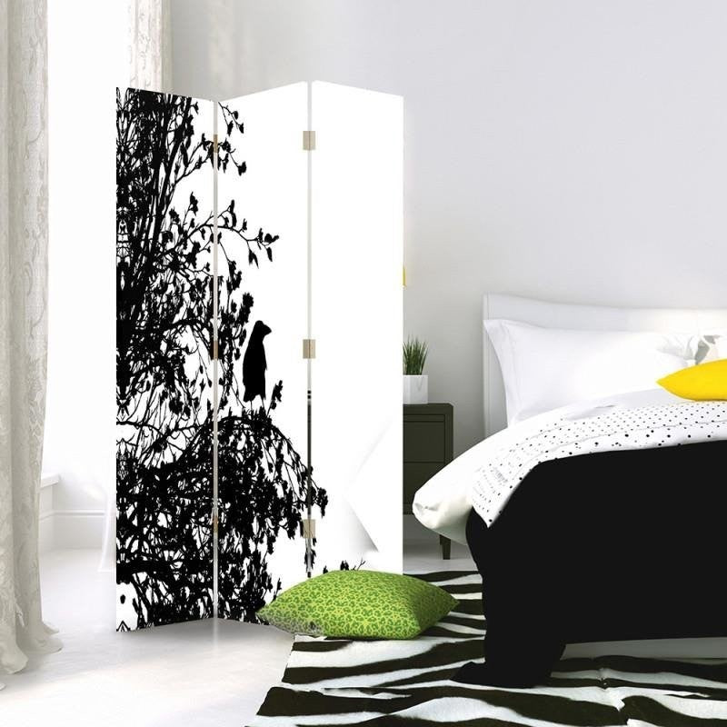 Room divider Double-sided rotatable, Black bird on branch