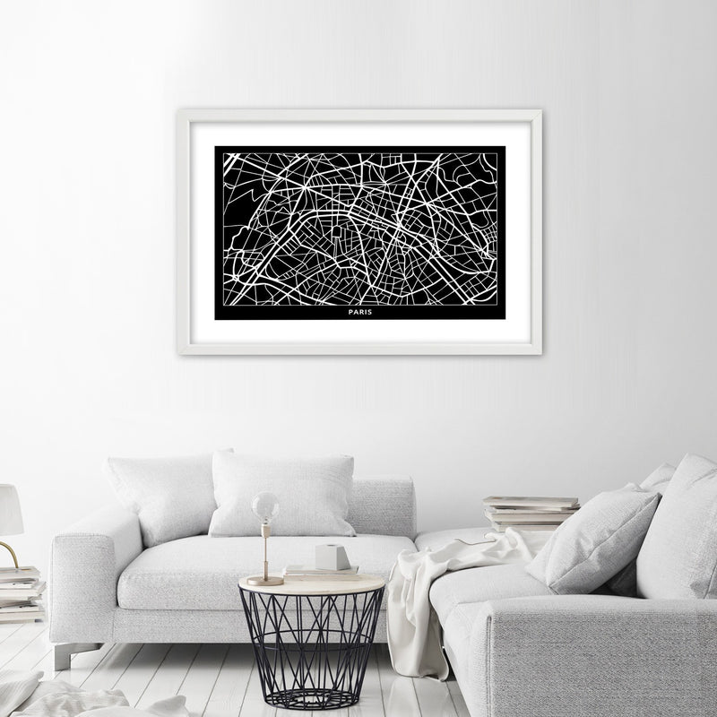Picture in white frame, City plan paris