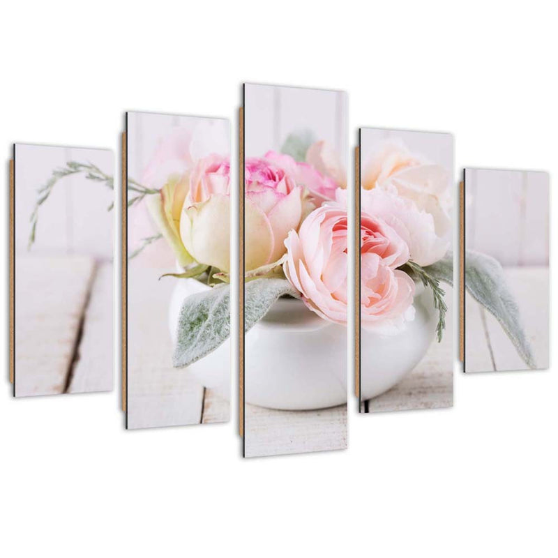 Five piece picture deco panel, Roses in a white vase