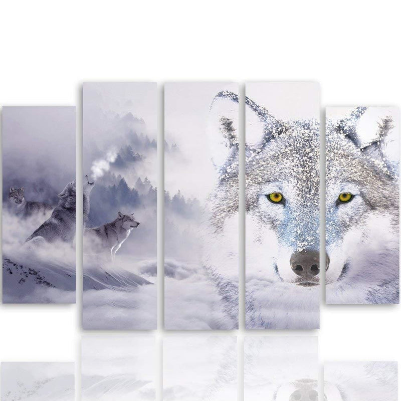 Five piece picture canvas print, Wild wolf in the snow