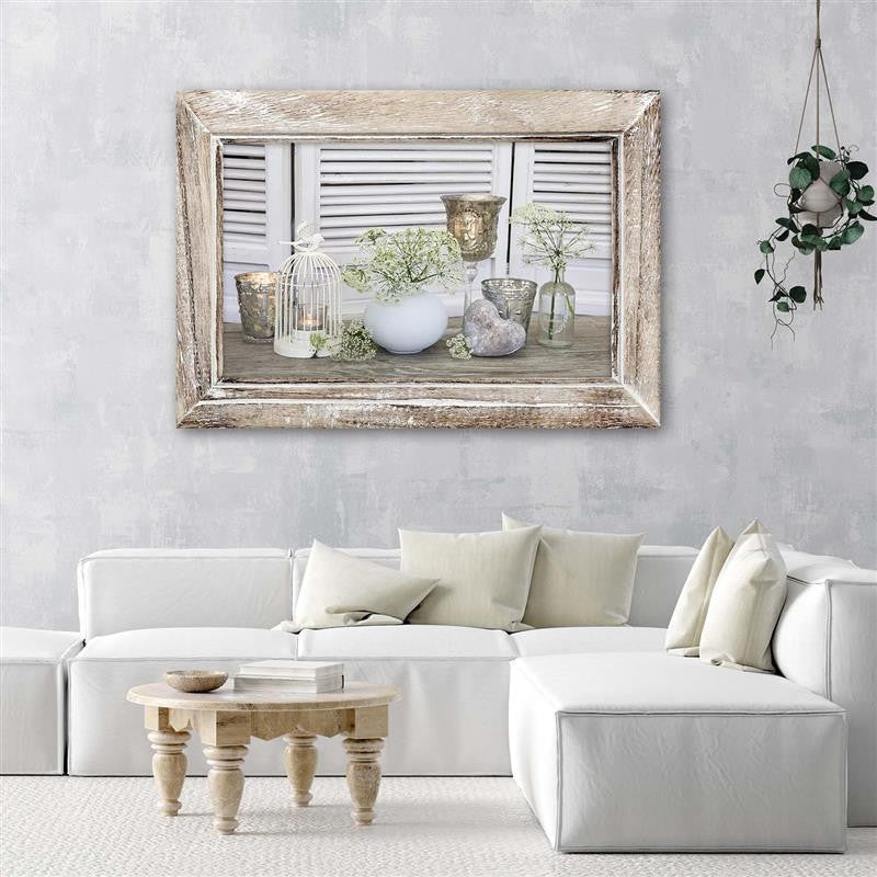 Deco panel print, Still life in rustic wooden frame