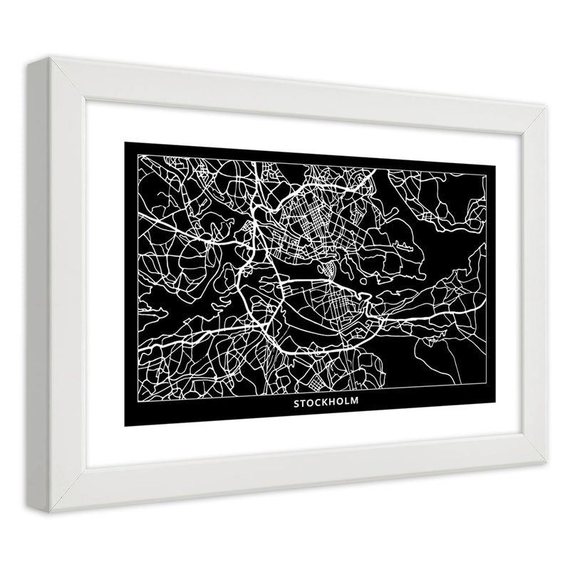 Imagen en marco blanco, plano de la ciudad de Estocolmo