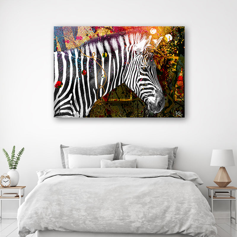 Canvas print, Zebra on colourful background