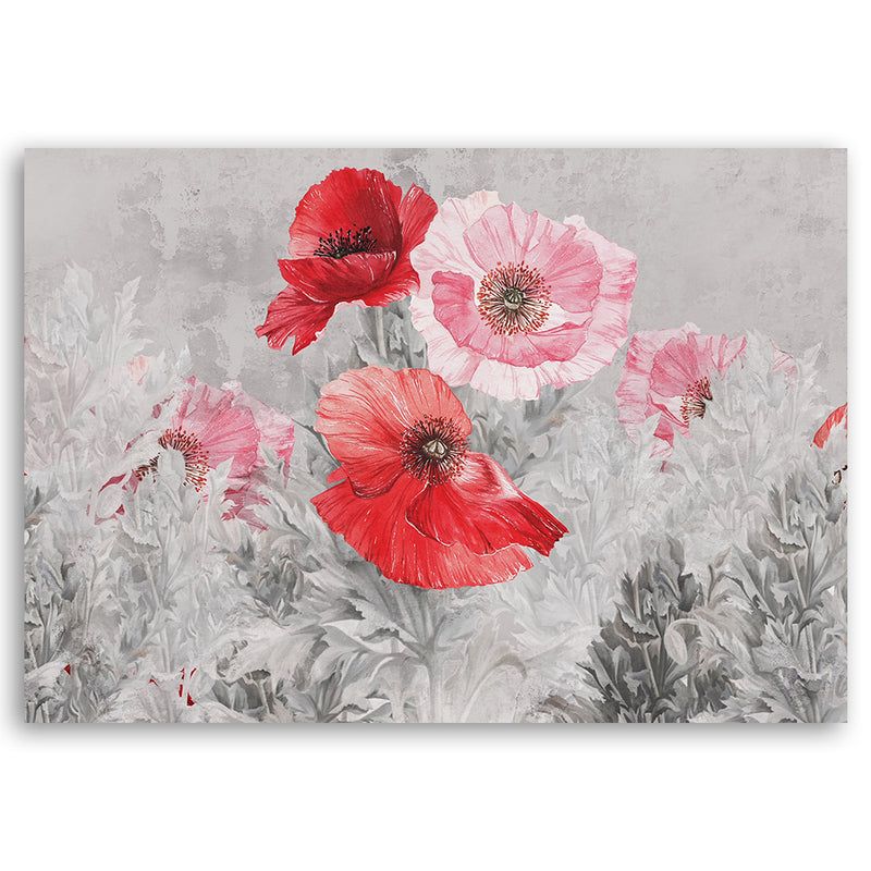 Deco panel print, Red poppies on a grey meadow