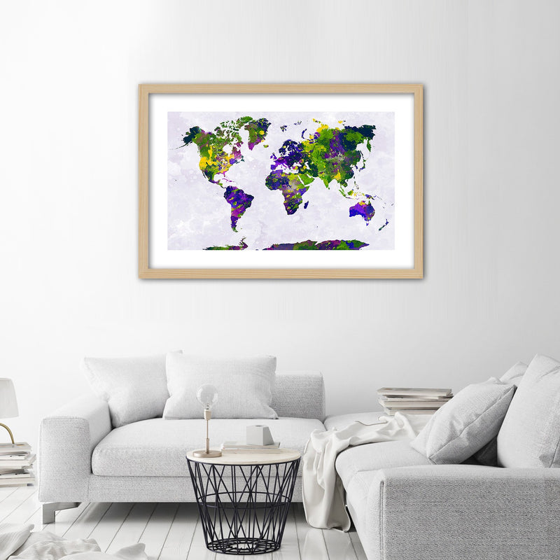 Picture in natural frame, Painted world map