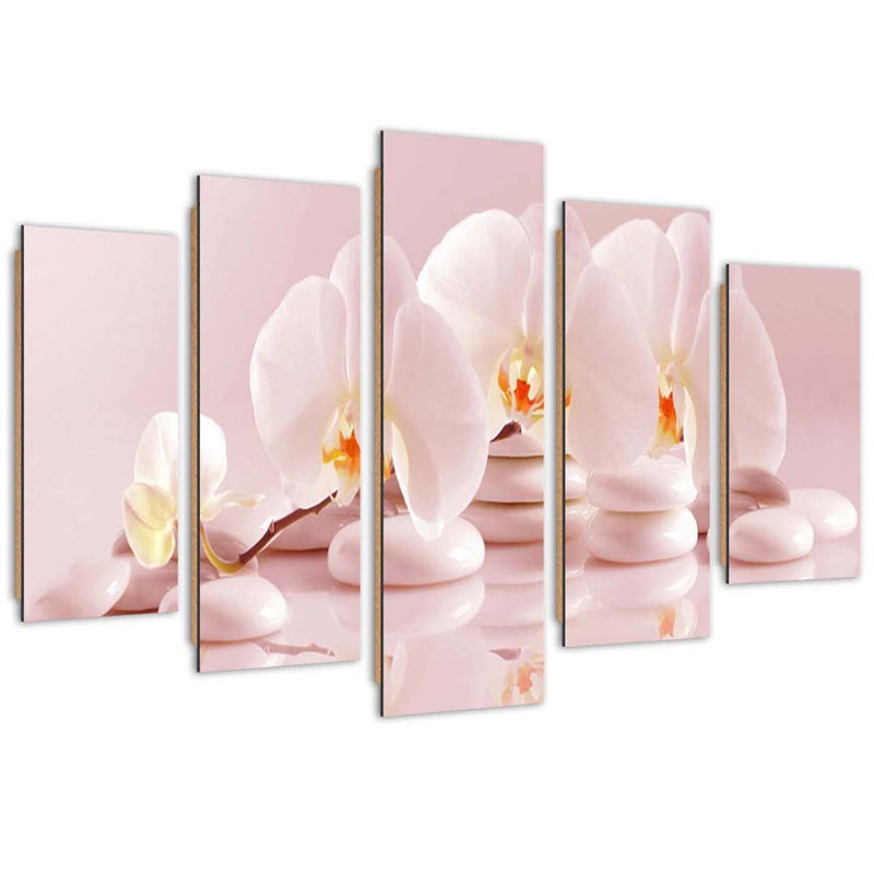 Five piece picture deco panel, Orchid on stones