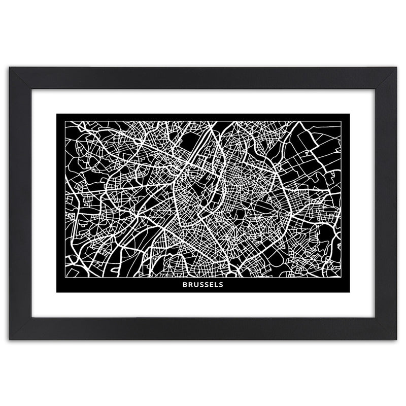 Picture in black frame, City plan brussels