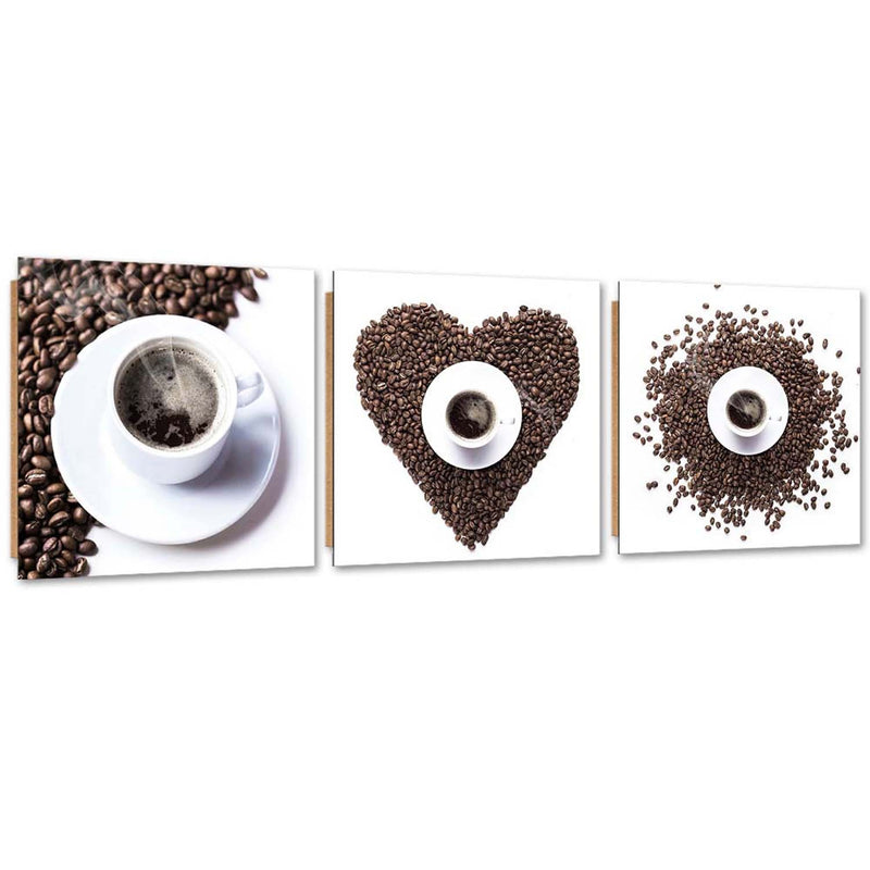 Conjunto de tres cuadros decorativos, Corazón de café.