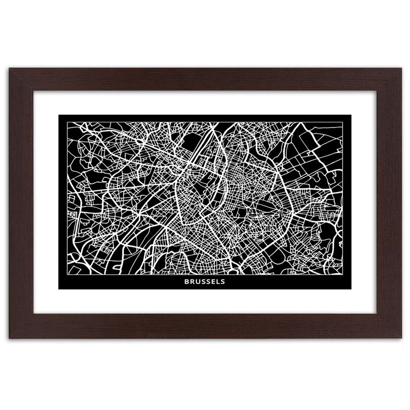 Cuadro en marco marrón, Plano de la ciudad de Bruselas