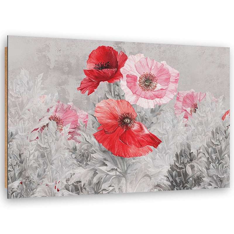 Deco panel print, Red poppies on a grey meadow