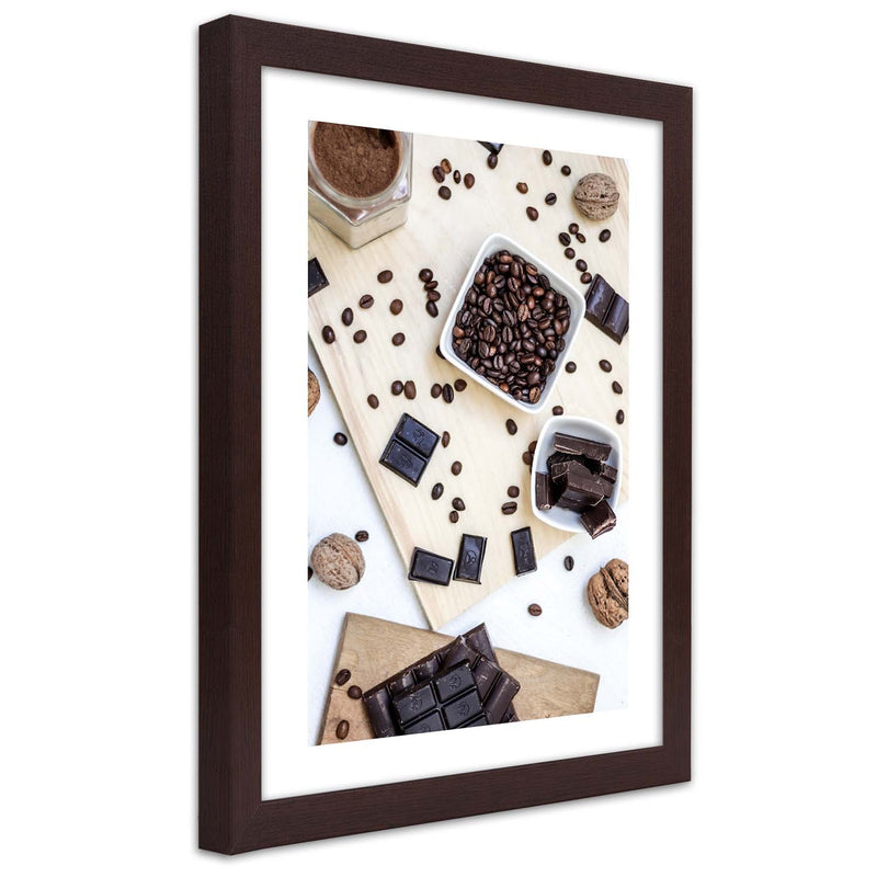 Picture in brown frame, Coffee mess
