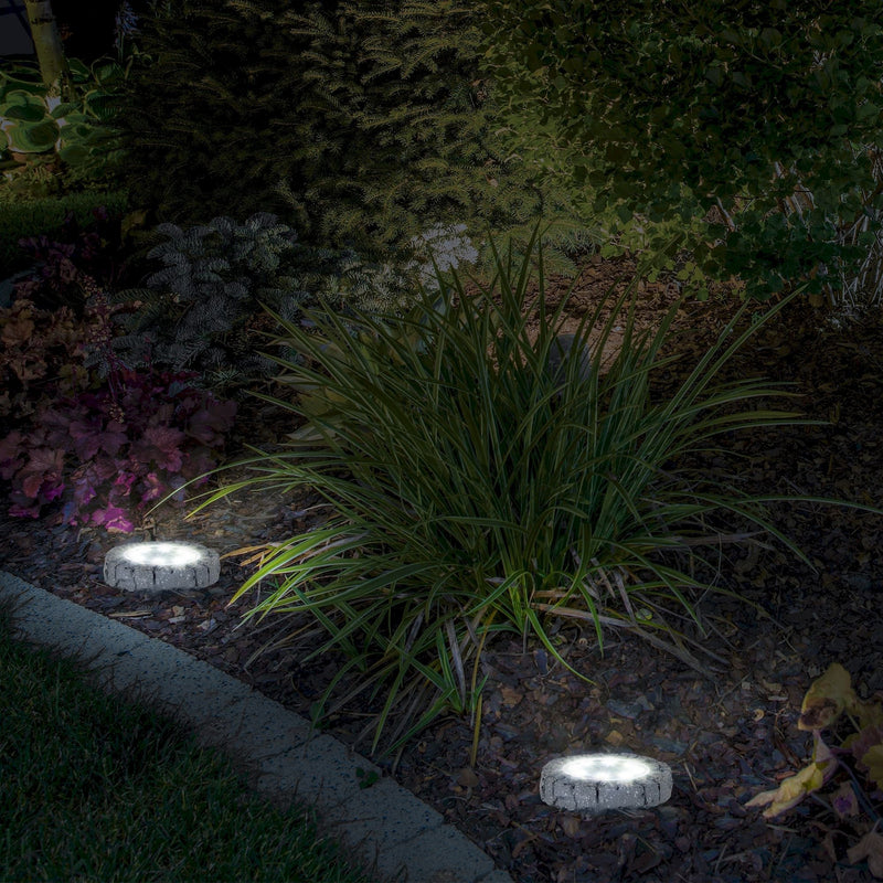 Set of 4 LED Solar Ground Light with Ground Spike - d: 11.5 cm grey