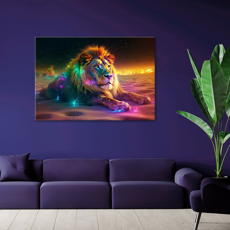 Deco panel print, Animal AI Lion Abstraction Neon
