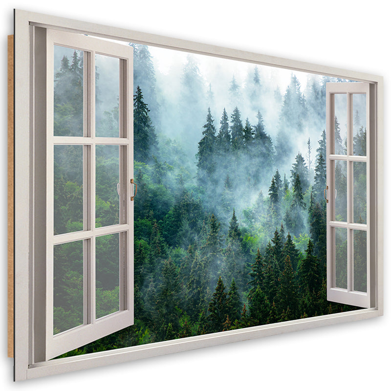 Deco panel print, Window green forest in fog nature