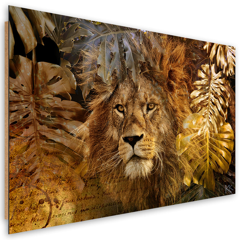 Deco panel print, Lion and gold leaf