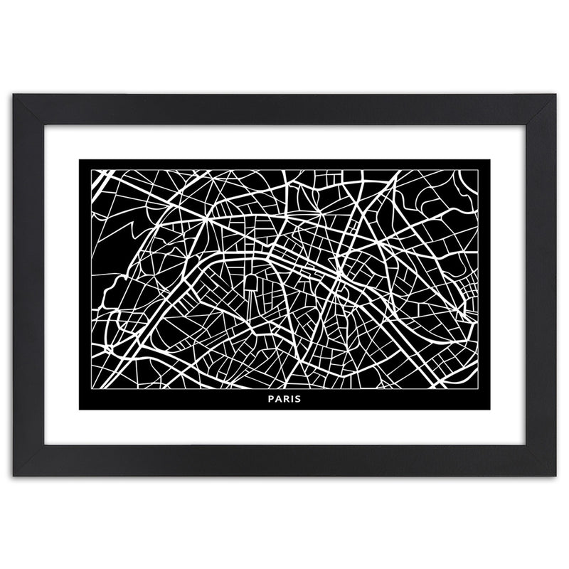 Picture in black frame, City plan paris