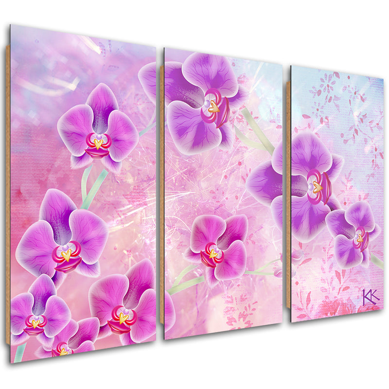 Three piece picture deco panel, Orchid flower abstract