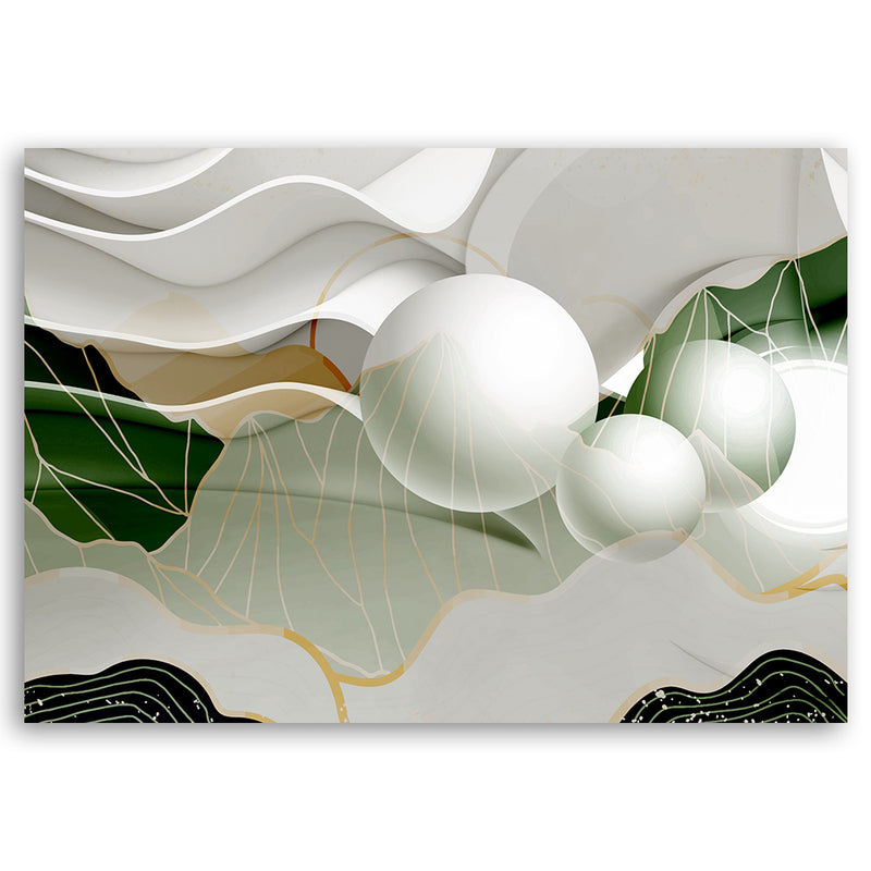 Deco panel print, Green abstract with balls 3D