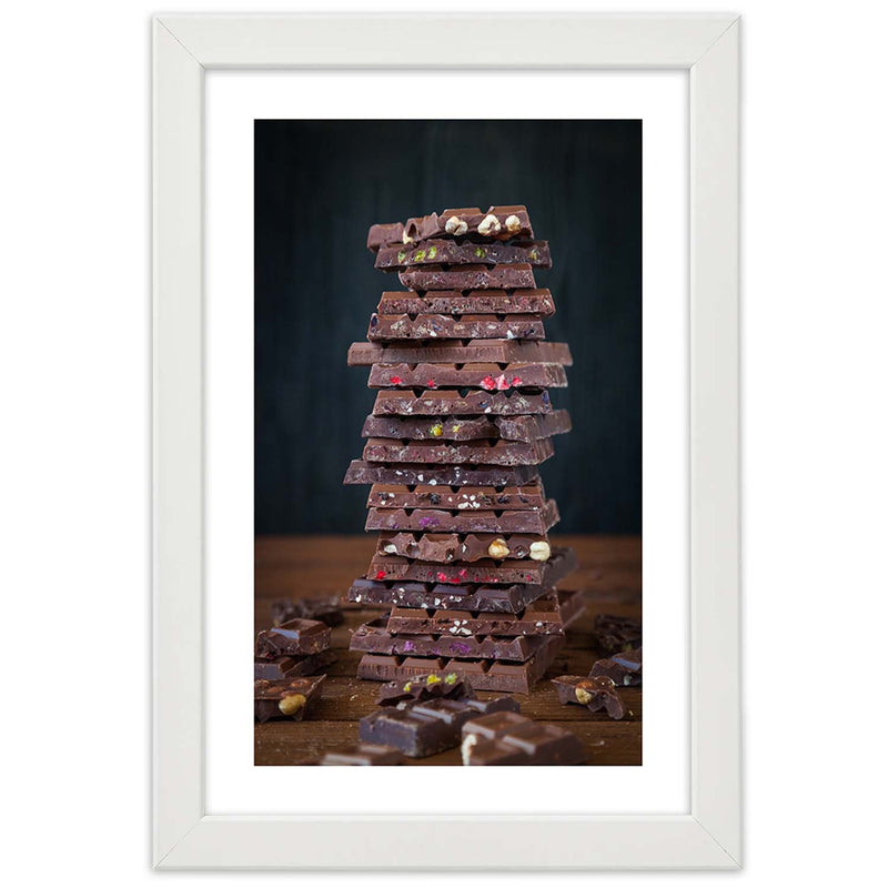 Cuadro en marco blanco, Torre de chocolate de postre