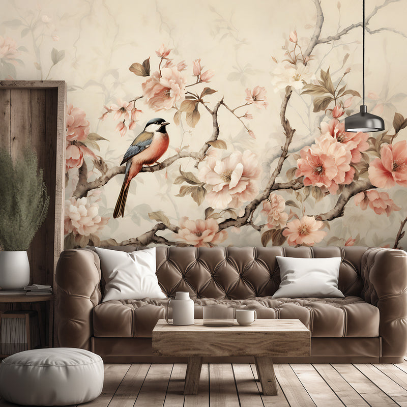 Wallpaper, Bird and flowers Vintage