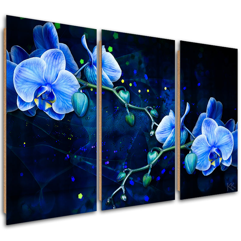 Three piece picture deco panel, Blue orchid flower