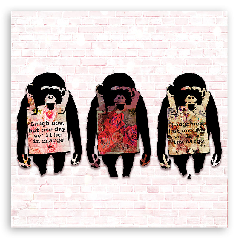 Canvas print, Banksy Laugh now monkeys