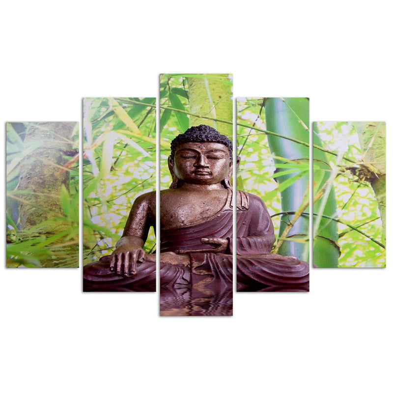 Five piece picture deco panel, Buddha on a background of bamboo