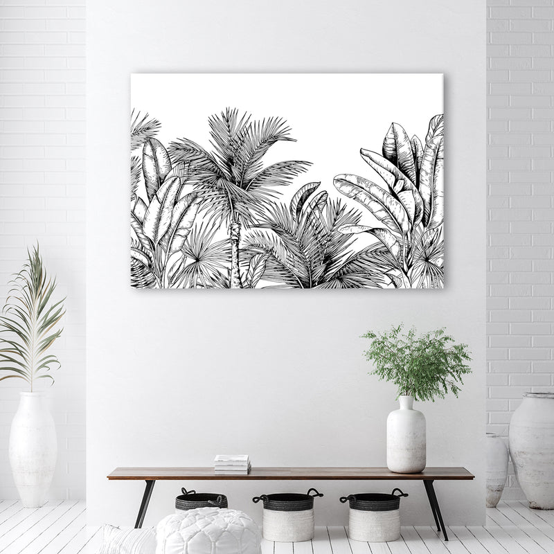 Deco panel print, Black and white leaves