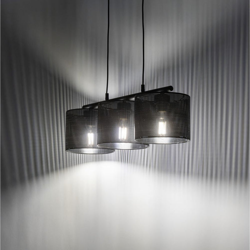 Linear suspension MORENO metal black E27 3 lamps