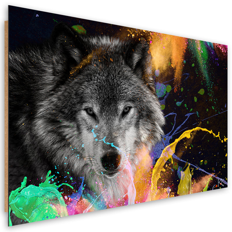 Cuadro decorativo con estampado de lobo sobre fondo de colores