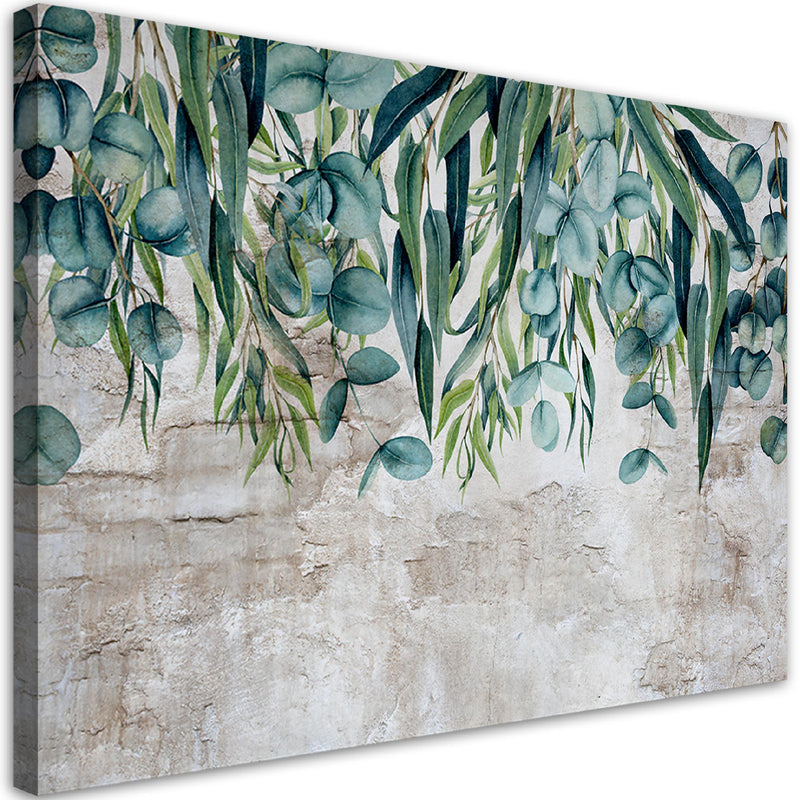 Canvas print, Green leaves on concrete background
