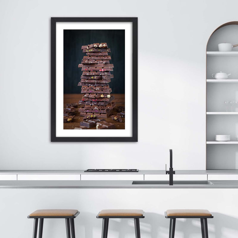 Picture in black frame, Tower of dessert chocolate