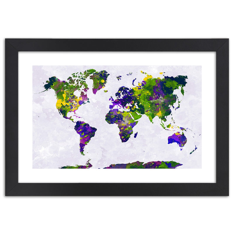 Imagen en marco negro, mapa mundial pintado
