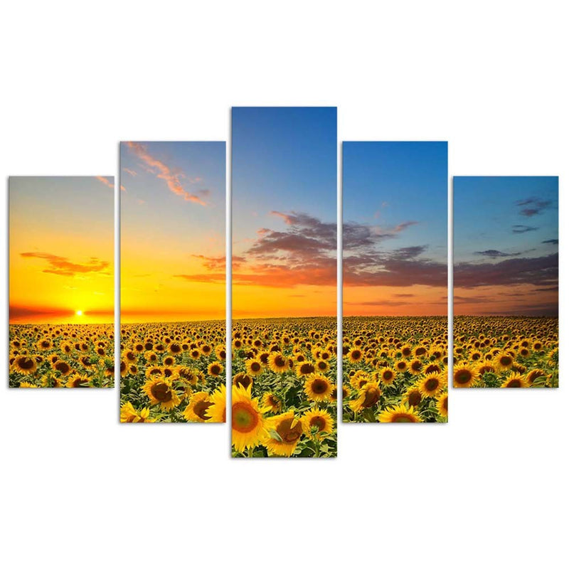 Five piece picture deco panel, Sunflowers in the meadow