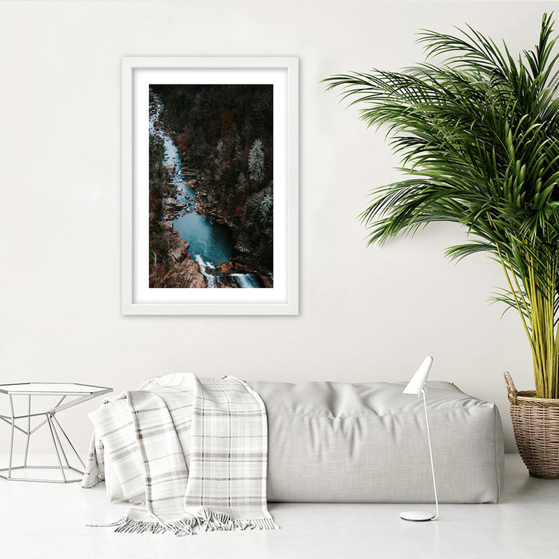 Picture in white frame, River in the forest