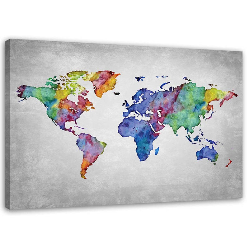 Canvas print, Multicoloured world map